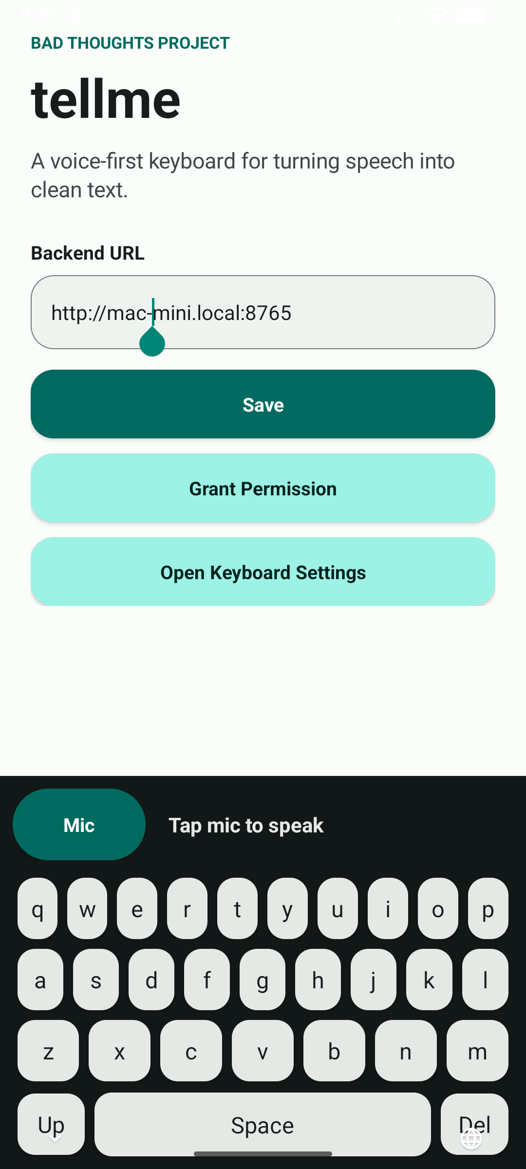 tellme running on an Android emulator